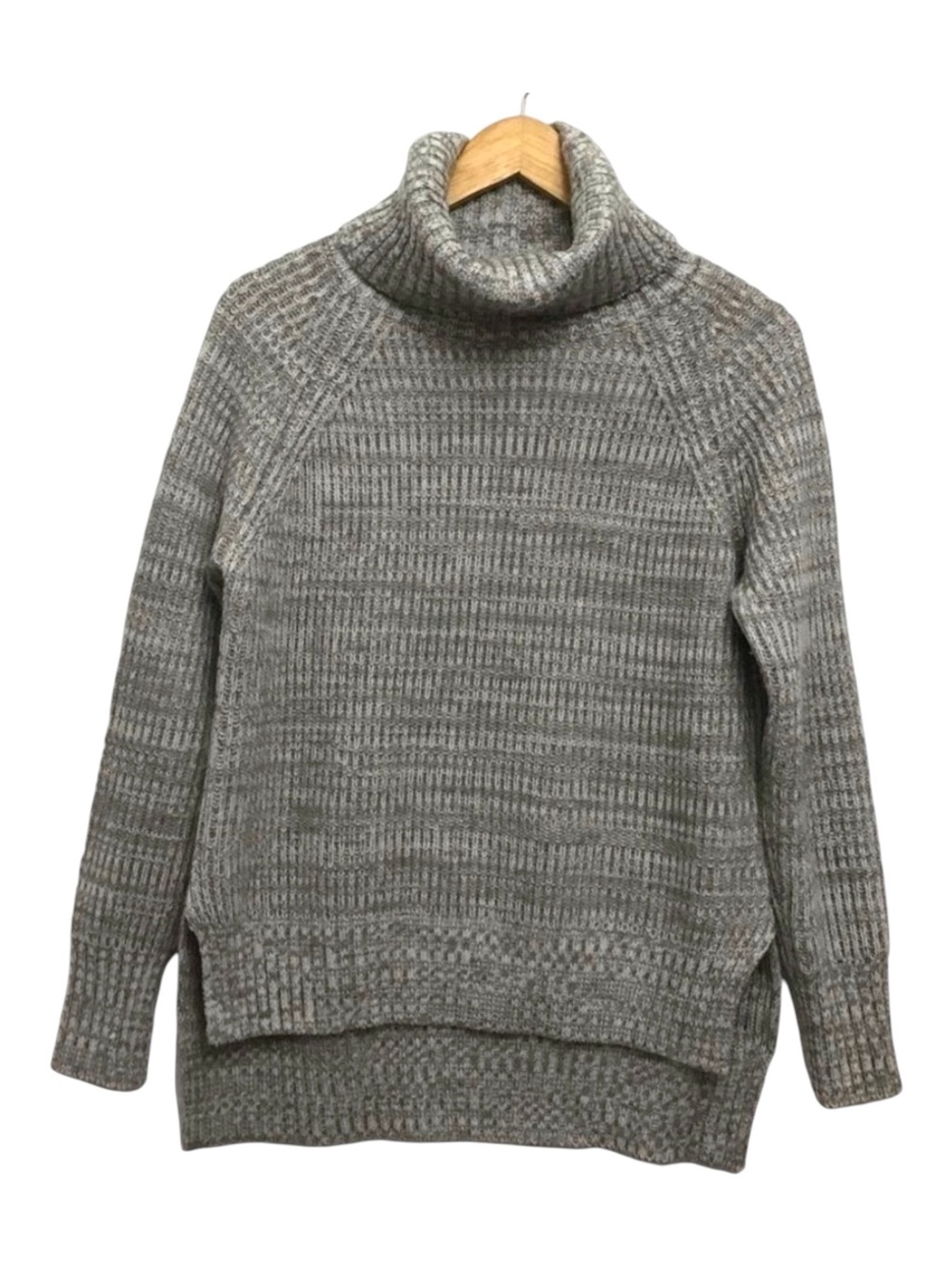DEX wool blend chunky knit sweater turtleneck long silver grey white oversize XS
